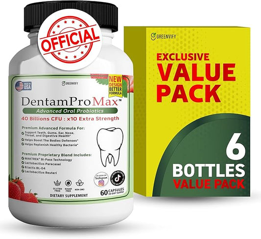 DentamPro Max for Gums and Teeth Health & Fresh Breath - 40 Billion CFU Advanced Oral Probiotics for Mouth Bad Breath, Capsule Supplement (6)