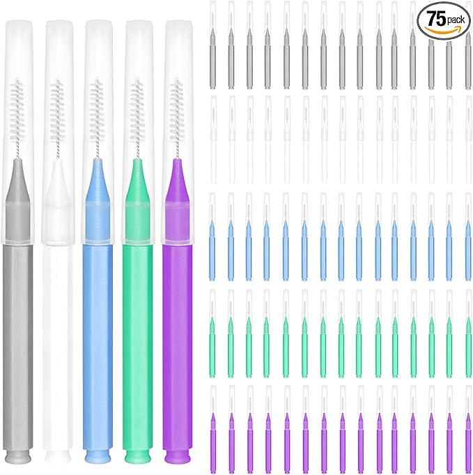 EasyHonor Braces Brush for Cleaner Interdental Brush Toothpick Dental Tooth Flossing Head Oral Dental Hygiene Flosser Toothpick Cleaners Tooth Cleaning Tool (5 Cool Colors,75pcs)