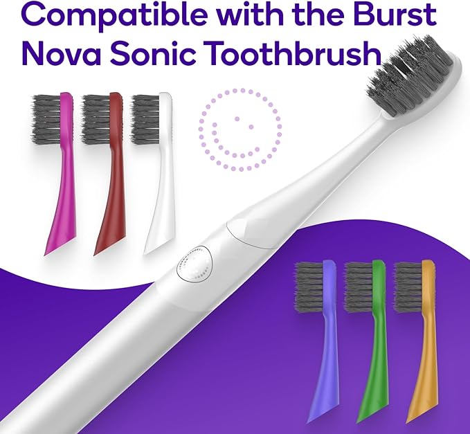 BURST Replacement Heads for Nova Sonic Toothbrush (White) | Super-Soft Bristles Reduce Risk of Abrasion & Irritation | Tapered Ends Reach Below The Gumline | for a Whiter, Brighter Smile