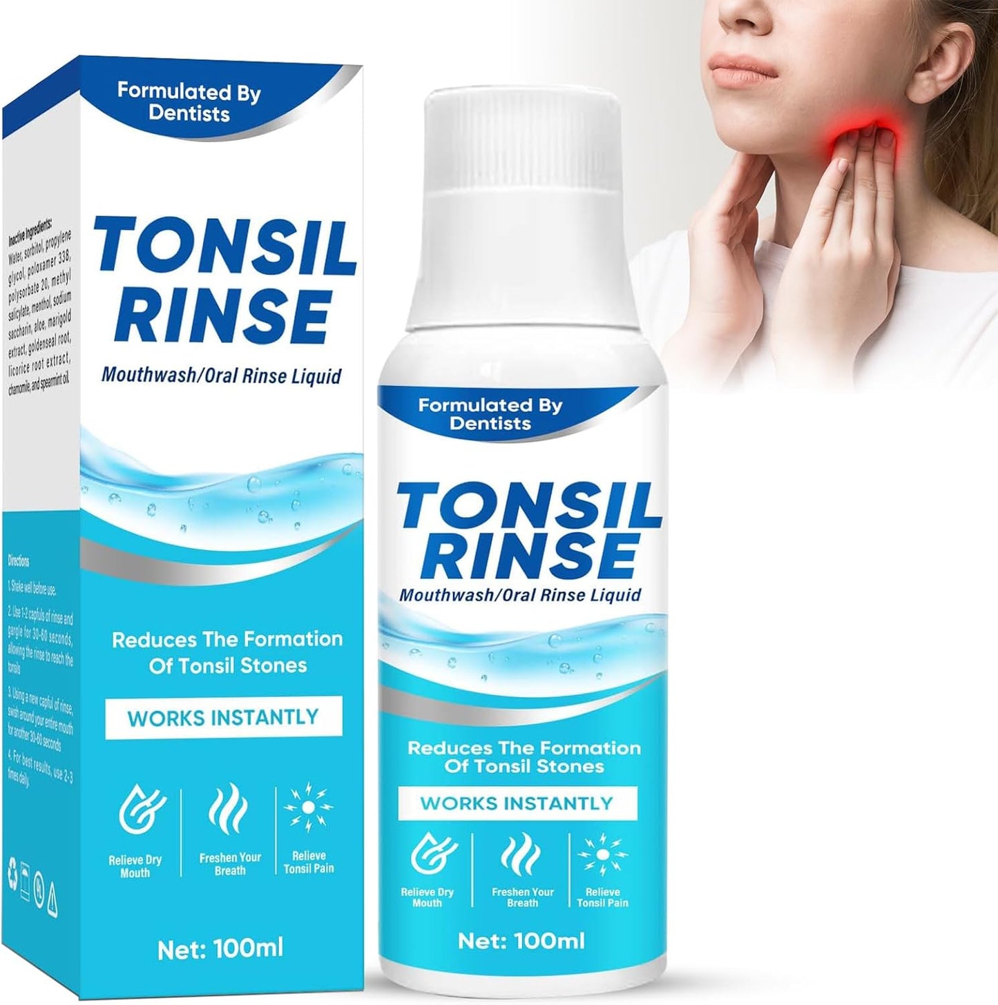 Tonsil Stone Mouthwash, Tonsil Stone Remover Oral Rinse Liquid Helps Soothe Tonsils, Eliminate Bad Breath, Mint Flavor Freshen Breath, Moisturize Mouth, 100ML
