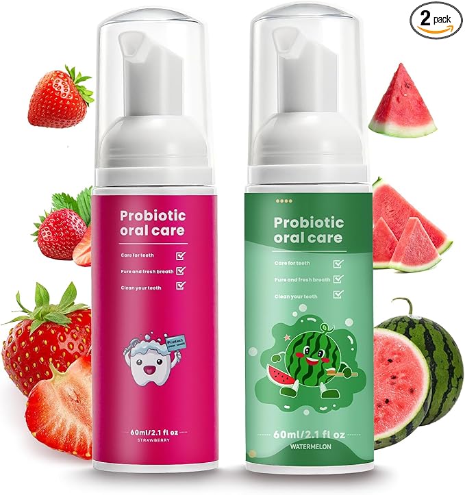 Fluoride Free Foam Kids Toothpaste - Natural Teeth Clean and Whitening Toothpaste with Mint Flavor for U Shaped Toothbrush Travel Size (Strawberry+Watermelon)
