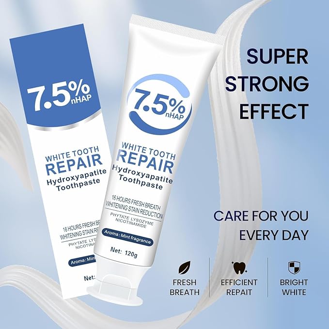 7.5% Hydroxyapatite Toothpastes for Enamel Protection & Tooth Strengthening, 7.5% Hydroxyapatite Toothpaste White Tooth Repair, Fluoride-Free Formula with Gentle Mint, Fresh Breath (2)