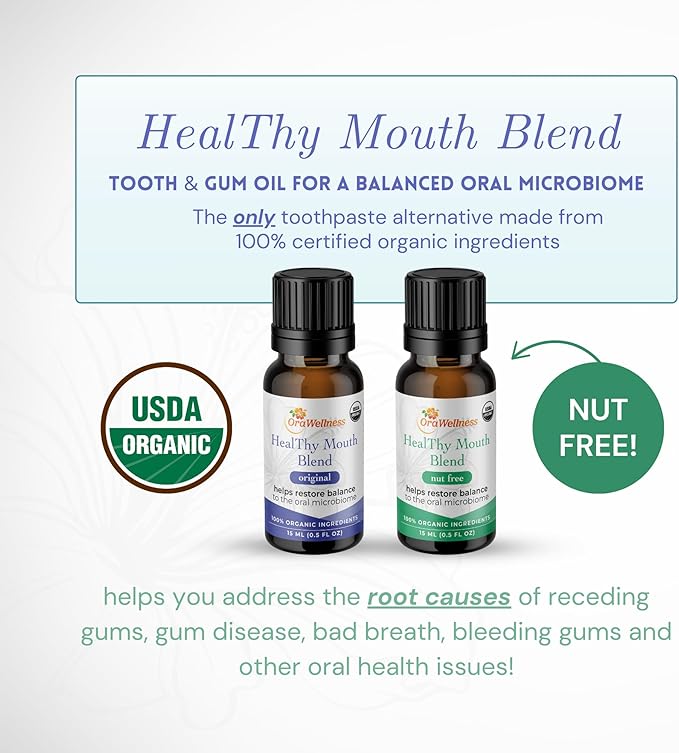 OraWellness Nut Free Healthy Mouth Blend Organic Tooth Oil, Made in The USA Fluoride Free Toothpaste & Mouthwash Alternative, Natural Rinse for Healthy Teeth & Gums for Women, Men and Kids, Pack of 3