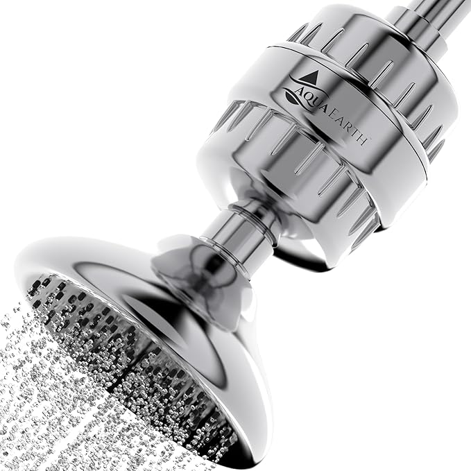 Aqua Earth Shower Filter For Hard Water Removes Chlorine Fluoride Harmful Substances Organics Other Sediments Shower Head Filter High Output Vitamin C For Hair and Nails