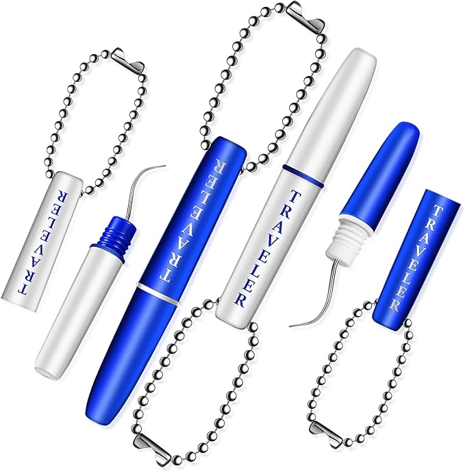 4pcs Teeth Stain Remover Travel Picks Mini Holder Reusable Portable Pocket Tool Set Remove Plaque Tartar Cleaning Kit with Chain