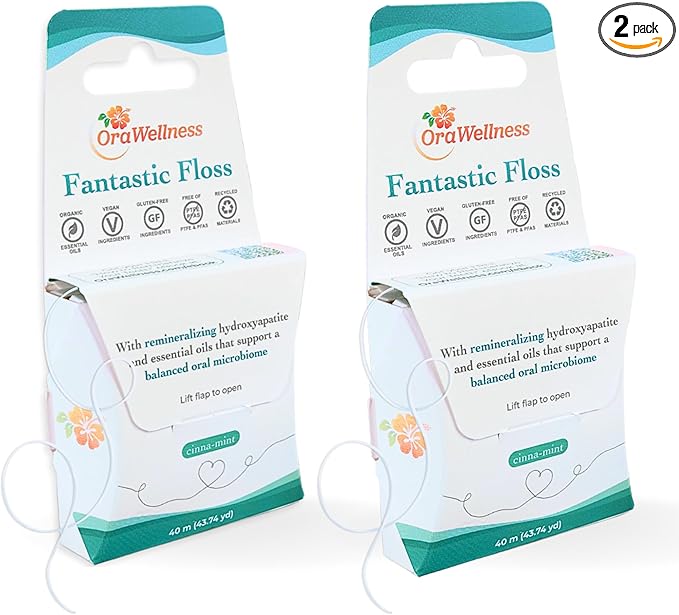 OraWellness Fantastic Floss, Waxed Dental Floss with Hydroxyapatite for Tooth & Gum Repair, Shred Resistant, Gentle & Expanding Alternative to Floss Picks, Pack of 2