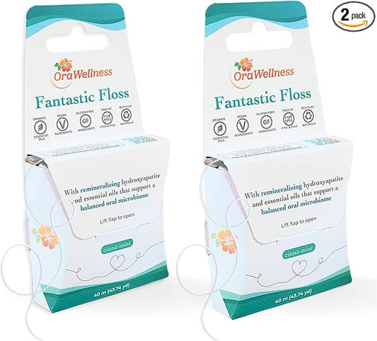 OraWellness Fantastic Floss, Waxed Dental Floss with Hydroxyapatite for Tooth & Gum Repair, Shred Resistant, Gentle & Expanding Alternative to Floss Picks, Pack of 2