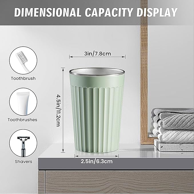 Toothbrush Holder for Bathroom-12oz Unbreakable Stainless Steel Bathroom Cup,Easy to Clean Toothbrush Cup, Reusable Bathroom Tumbler Cups for Home/School/Office(3" x 4.5" Green)