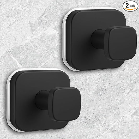Shower Hooks for Inside Shower,Reusable Suction Cup Hooks for Glass Window,Mirror,Removable Towel Hooks for Bathroom,2 Pack(Black)