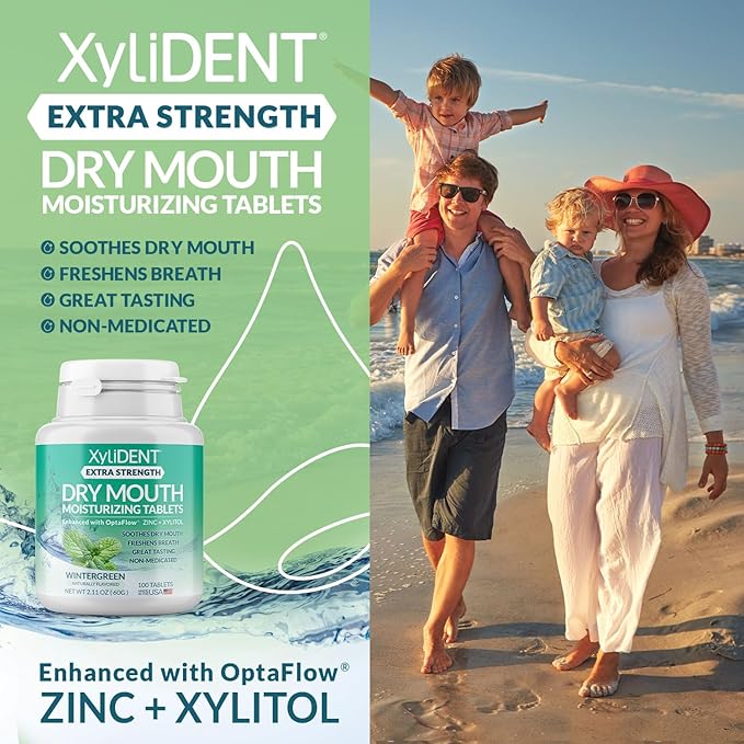 Extra Strength Xylitol Tablets for Dry Mouth Relief - Stimulates Saliva, Freshens Breath, Reduces Acid Production, Fast Acting Relief, 100 Count (Wintergreen)