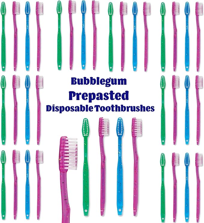28 Kids Prepasted Toothbrushes Individually Wrapped - Bubblegum Disposable Toothbrushes - Great for Sleepovers, Travel (28 Pack)