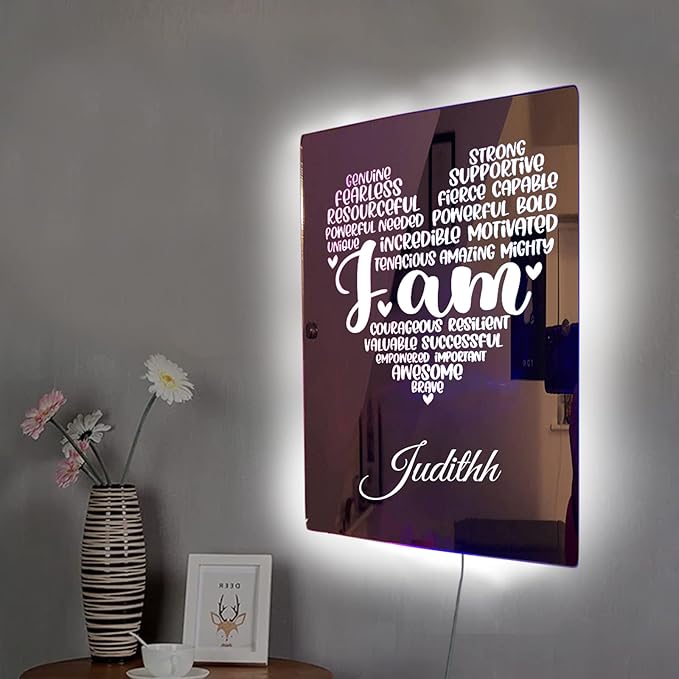 Personalised Name Affirmation Mirror Neon Sign, Custom Acrylic Positive Affirmations Wall for Kids Affirmations Hanging, Men Women Kids Inspirational Inspirational Positive Quotes Sayings Wall Decor (Style 4)