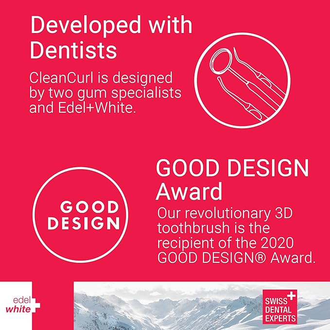 edel+white CleanCurl 3D Toothbrush – 3-Sided Soft Bristle Brush for Adults, Kids, Elderly & Special Needs, Cleans Teeth, Implants & Gum Line (Pack of 5)