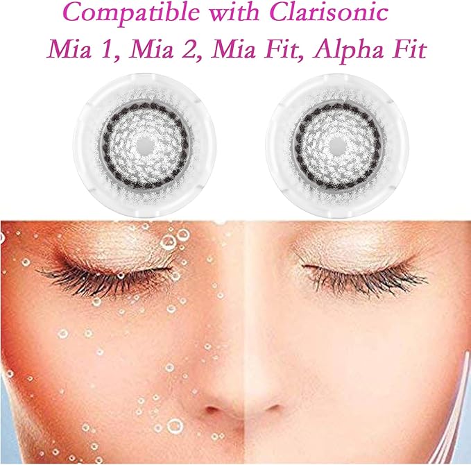 Brush Head Replacements Compatible with Clarisonic Mia 1, Mia 2, Mia Fit, Alpha Fit, Smart Profile Uplift and Alpha Fit Face Cleaning Brush Heads (Black-2Pack)