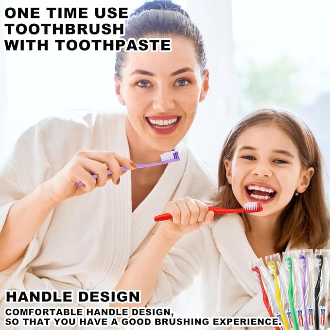 30pcs Disposable Toothbrushes with Toothpaste,Single Use Toothbrush with Toothpaste Individually Wrapped Disposable Travel Toothbrushes Kit Bulk for Homeless,Hotel,Guests(5 Colors)