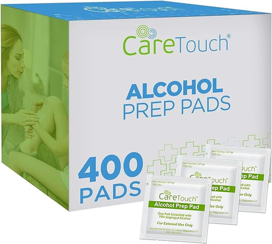 Care Touch Alcohol Prep Pads – 70% Isopropyl, Sterile, 2-Ply, Individually Wrapped, For Injections, First Aid & Sanitizing, 400 Count