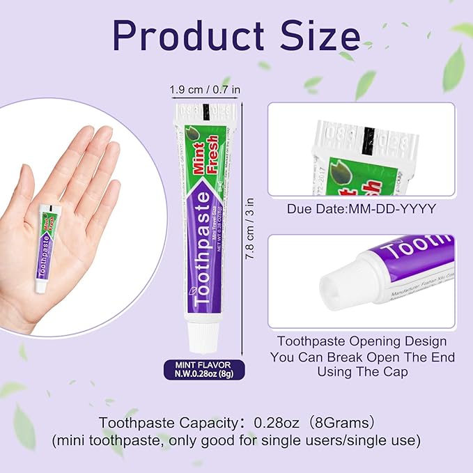 HAIFOTRVA 50 Tubes Small Bulk Travel Size Toothpaste,0.28 oz/8 g Mini Mint Flavor Disposable Toothpaste for Hotel,Guests,Homeless,Charity,Office,Camping