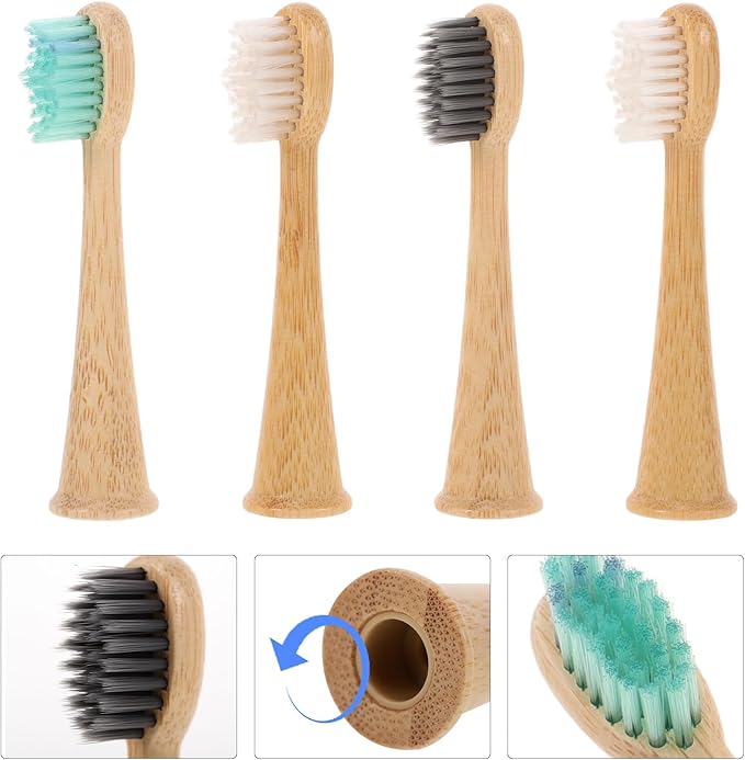 WRITWAA 4pcs Toothbrush Heads Replacement for Electric Toothbrushes Soft Bristle Gentle Cleaning Eco-Friendly Brush Heads with Black Green White Colors