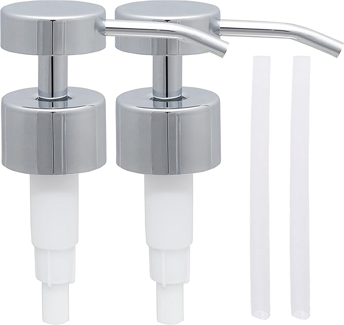 Elegant Flat Top Stainless Steel Soap and Lotion Dispenser Pumps (Chrome, 4 Pack)