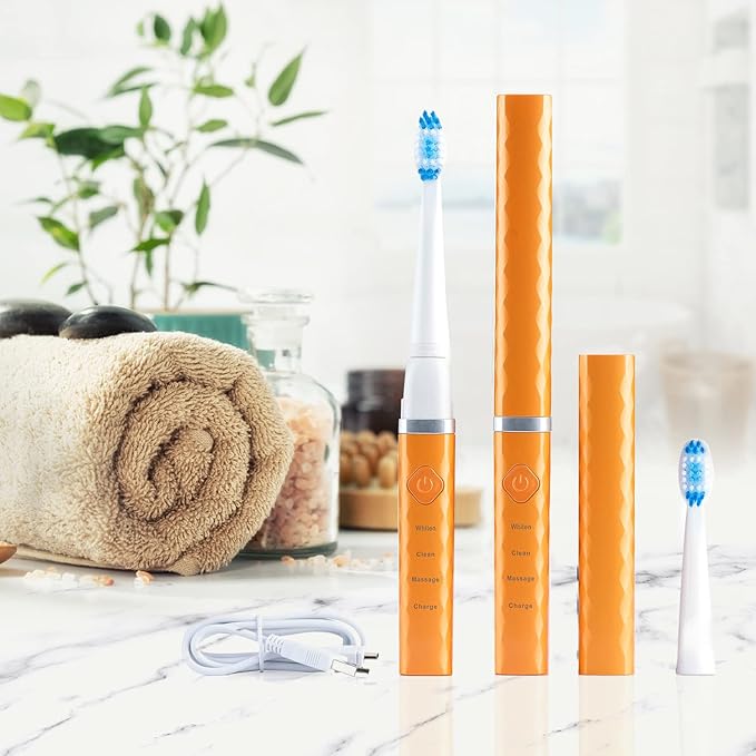 Pop Sonic USB Charge Anywhere Toothbrush(Orange) | Rechargeable Toothbrush w/Up to 40,000 Brush Strokes/Minute-Long-Lasting Dupont Nylon Bristles -Teens & Adult