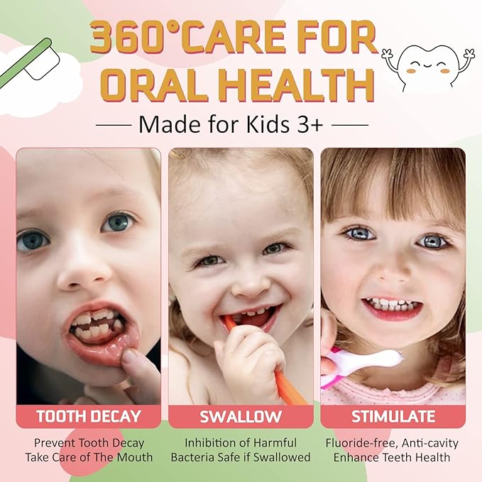Foam Toothpaste Kids 2PCS, Toddler Toothpaste Cavity Protection 360º Care Natural, Teeth Whitening Toothpaste Fluoride Free for Electric & U-Shape Toothbrushes(Strawberry &Blueberry)