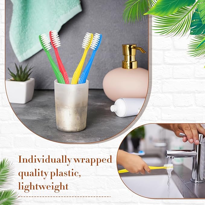 Tioncy 1000 Pieces Disposable Toothbrushes Individually Wrapped Toothbrushes Bulk Soft Bristle Tooth Brush Travel Manual Brush for Adults Camping Homeless Office Dental Care