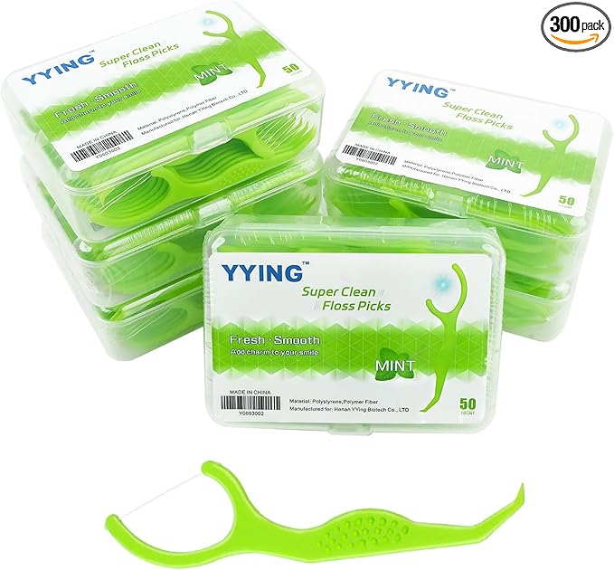 Dental Floss Picks 300 Count Extra Strong Flosser Pick Fresh Mint Professional Tooth Picks Flossers for Adults Provide a Deep Cleaning with Portable Case