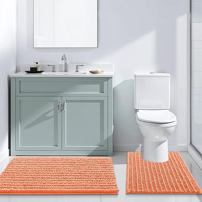 Arotive Luxury Chenille Bathroom Rug Mat, Extra Soft Thick Absorbent Shaggy Bath Rugs, Non-Slip Machine Wash Dry, Plush Bath Mats for Bathroom, Shower and Tub, 70x24, Coral
