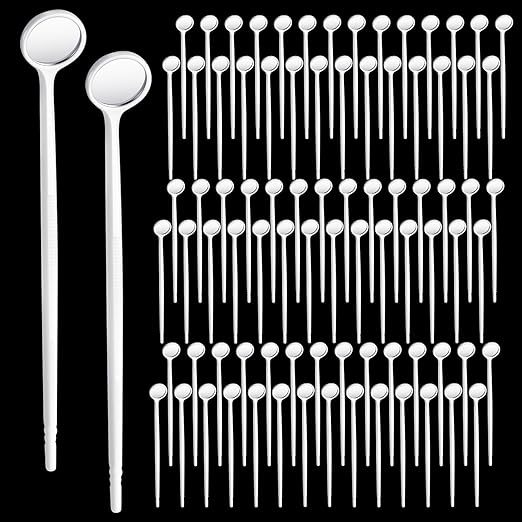 Geiserailie 300 Pcs Disposable Dental Mirror Anti Fog Mouth Mirror Individually Packed Dental Mirror for Teeth Oral Teeth Mirrors with Handles Plastic Tooth Mirror Dental Tool for Household (White)
