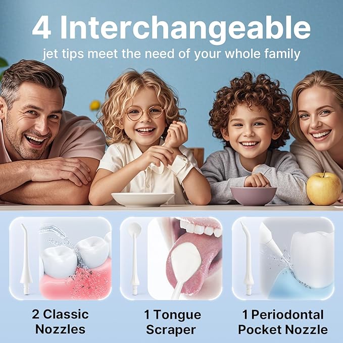TUREWELL Water Dental Flosser for Teeth/Braces, 310 ML Portable Cordless Oral Irrigator with 5 Modes, IPX7 Waterproof Electric Water Flossing with 4 Replacement Jet Tips for Travel and Home, White