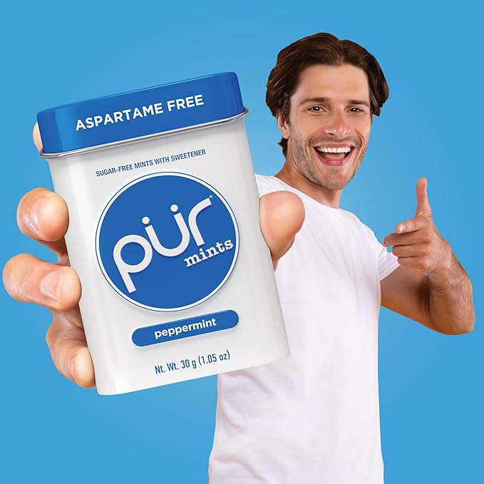 PUR Mints | Aspartame Free Mints | Made with Xylitol | Sugar Free, Vegan, Gluten Free & Keto Friendly | Natural Peppermint Flavored Mints, 30 Pieces (Pack of 2)