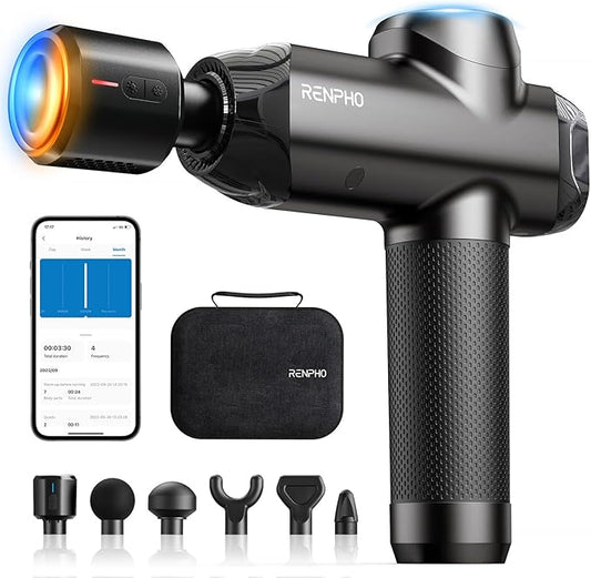 RENPHO Massage Gun Deep Tissue with Heat and Cold, FSA Eligible HSA, Valentines Birthday Gifts for Women Men, Percussion Muscle Massage Gun with 12mm Amplitude, Handheld Back Massager Gun for Athletes