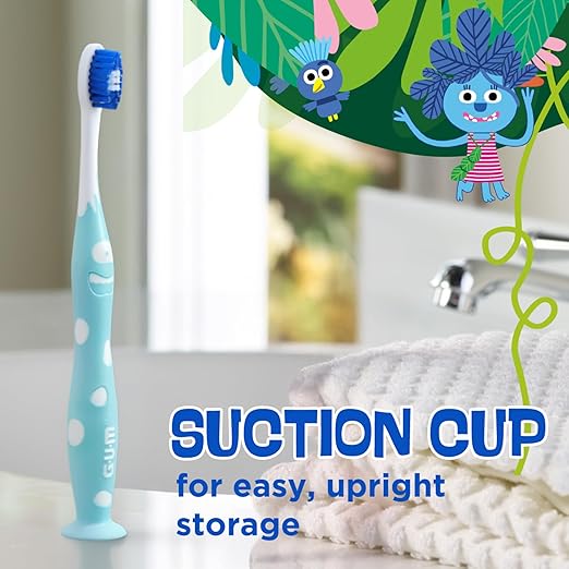 GUM Monsterz Jr Kids’ Toothbrush, Soft Bristled Children’s Toothbrush with Suction Cup, for Ages 5+, 2 Count(Pack of 6)