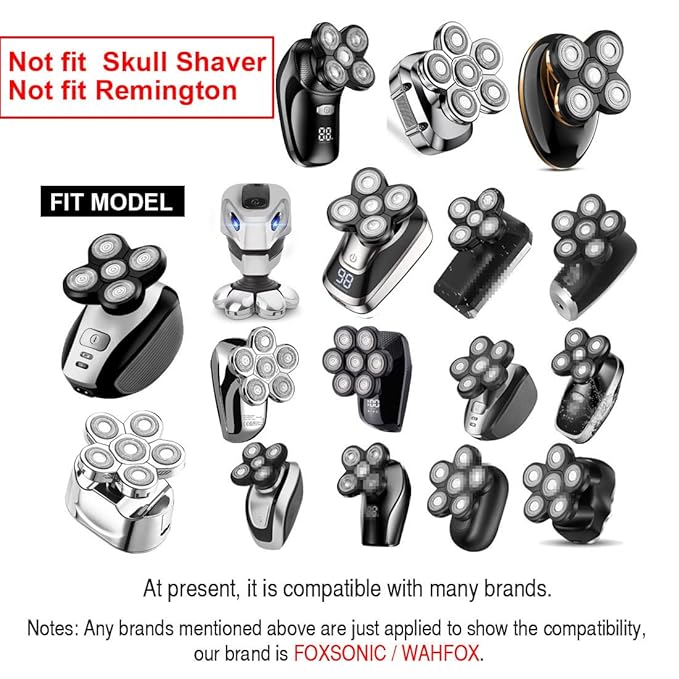 FOXSONIC Magnetic 7 Blades Head Shaver Replacement Blades for head Shaver and Other Brands Head Shaver (CX7 Silver)