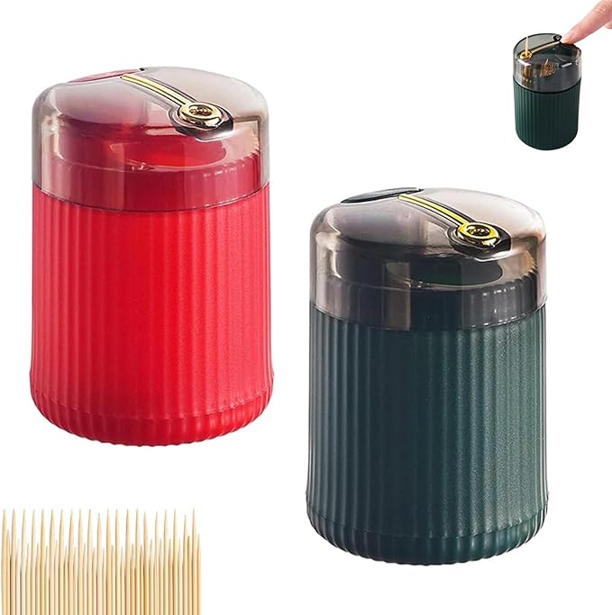 Portable Floss Dispenser with 100 Pcs Dental Floss, Dental Floss Dispenser Dental Floss Picks Case,Portable Automatic Floss Dispenser Floss Organizer Travel Floss Case (Dark Green+Red)