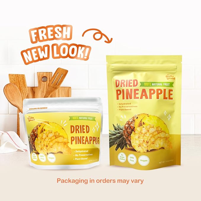 The Daily Good Soft-Dried Pineapple Slices | All Natural Superfood Snacks for Adults & Kids | Healthy, Soft and Chewy | No Sugar Added or Preservatives, Gluten Free, Vegan (1.41 oz, Pack of 1)