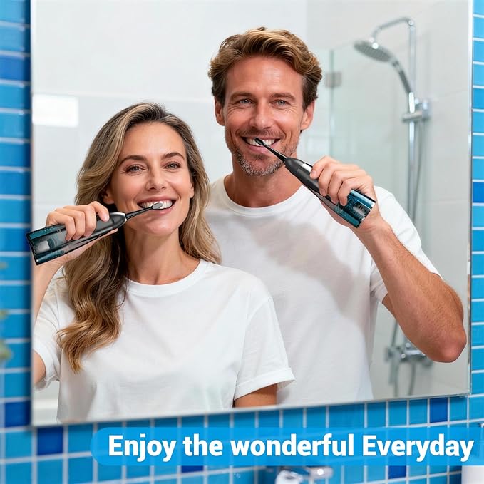 Electric Toothbrush with Water Flosser, 3-in-1 Sonic Modes, 5 Flossing Speeds with 2 Brushes + 2 Nozzles, Portable Flossing Toothbrush Combo for Adults Teeth Cleaning Kit for Travel (Black)