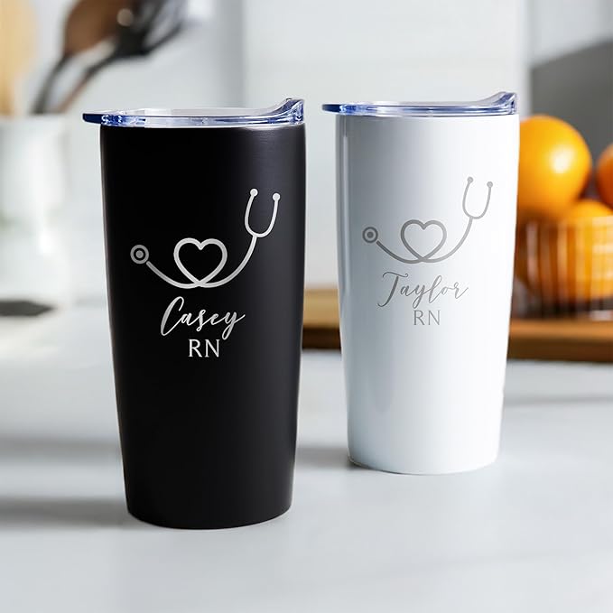 Lifetime Creations Engraved Personalized Nurse Stainless Steel Tumbler with Lid 20 oz (White) - Custom Nurse Gift, Doctor, Healthcare Worker, RN Coffee Travel Mug