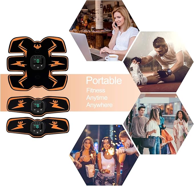 Electronic Muscle Stimulator, Abs Stimulator, EMS Abdominal Muscle Stimulator,Muscle Trainer,USB Rechargeable Gear for Abdomen/Arm/Leg, Ab Stimulator Equipment for Men Women,12 Free Gel Pads