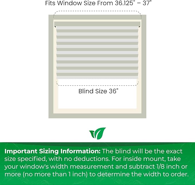 CALYX INTERIORS Cellular Honeycomb Shade, Light Filtering, Cordless, 3/8" Single Cell, 36" W x 60" H, White