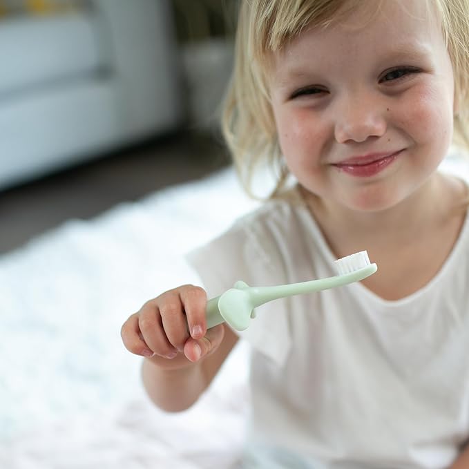 Dr. Brown’s Infant-to-Toddler Training Toothbrush Set, Mint Elephant with Fluoride-Free Strawberry Baby Toothpaste, 0-3 years