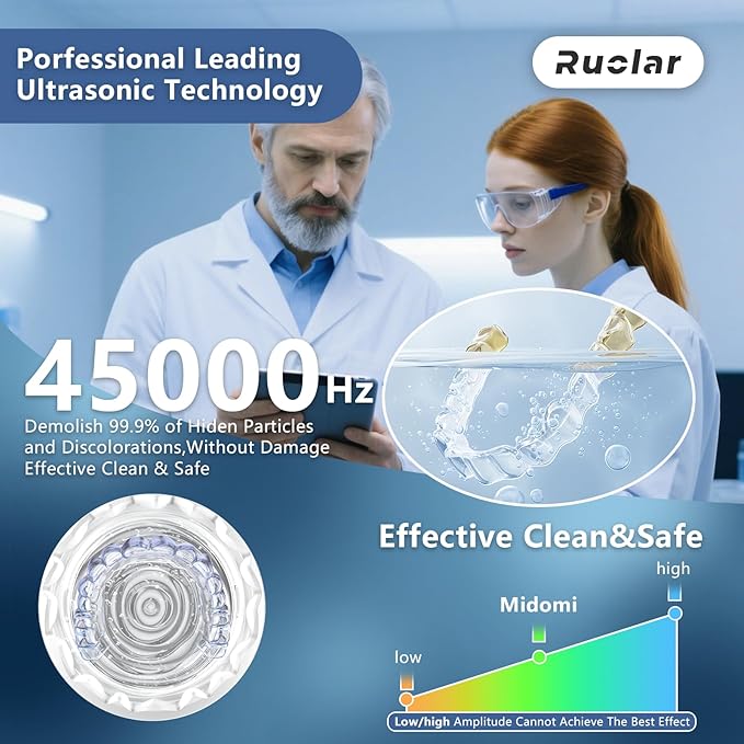 Ultrasonic Retainer Cleaner Machine for Dentures | 45kHz Dental Cleaning Pod for Aligner, Nightguard, Braces, Jewelry, Watch, 3 Timer Modes - with Cooling Fan & Removable Base Moonlight White