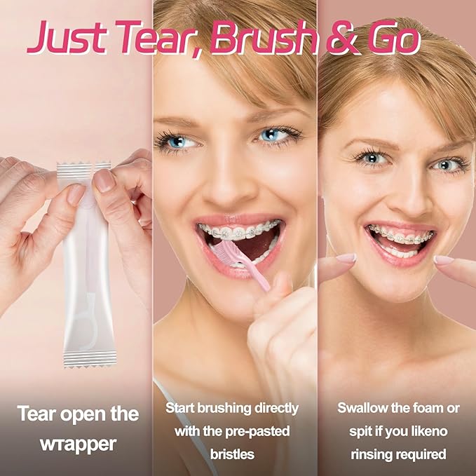 28 Packs Mini Brushes-Disposable Toothbrushes with Toothpaste Tongue Scraper Floss Pick Travel Toothbrush Individually Wrapped Sof for Work or Travel (Lemon)