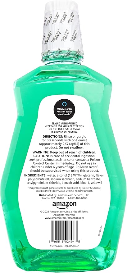 Amazon Basics Mint Mouthwash, Fresh Mint, 1.5 Liters, 50.7 Fluid Ounces, 2-Pack (Previously Solimo)