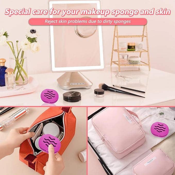 Makeup Sponge Holder,Travel Make up Sponges Organizer,Silicone Shatterproof Make Up Sponge Case,Breathable makeup sponge case, suitable for business or travel（Purple）