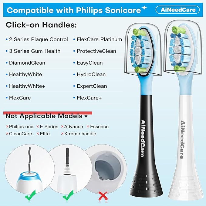 Sonicare Replacement Heads, Electric Toothbrush Replacement Heads Compatible with Philips Sonicare - 12 Pack (6 White+ 6 Black)