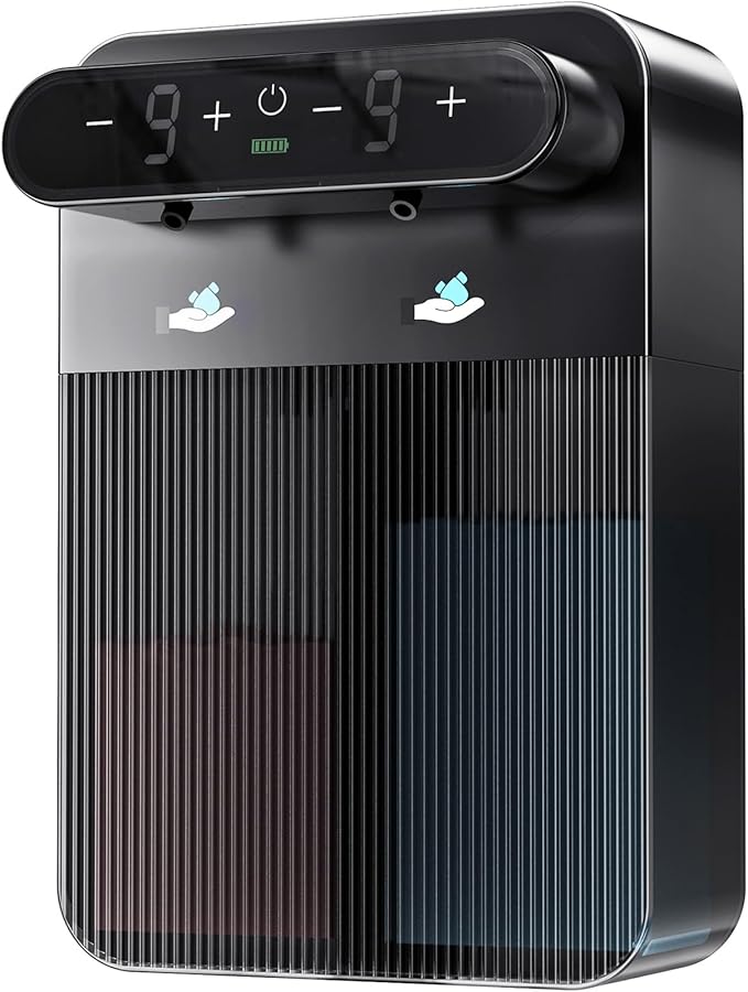 YIKHOM Wall Mount Automatic Soap Dispenser, Touchless Electric Sensor Dispenser for Kitchen Bathroom, Dual 13.53 oz Hand Free Liquid Hand Sanitizer Pump, 9 Levels Adjustable USB C Rechargeable