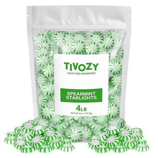Starlight Spearmint Individually Wrapped Candy, 4 Pound Bulk Pack, Sweets for On the Go Refreshment, Starlight Mints Bulk Candy.