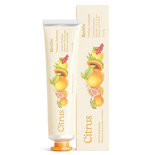 Revitin Toothpaste | Fluoride-Free Prebiotic Citrus Tooth Gel | No SLS, Gluten Free, Dye Free, GMO Free, No Sweeteners | Non-Toxic, Kid Approved