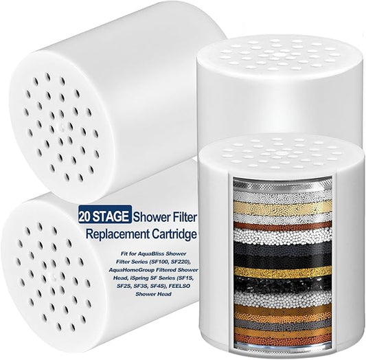 4-Pack 20 Stage Shower Filter Replacement Cartridge - Water Filter Cartridge for Hard Water, Chlorine, Heavy Metals, High Output Shower Water Softener